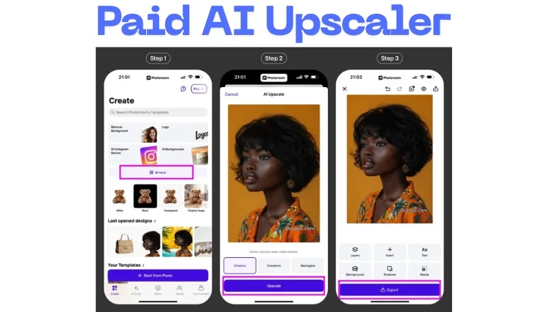 Paid AI upscaling software interface